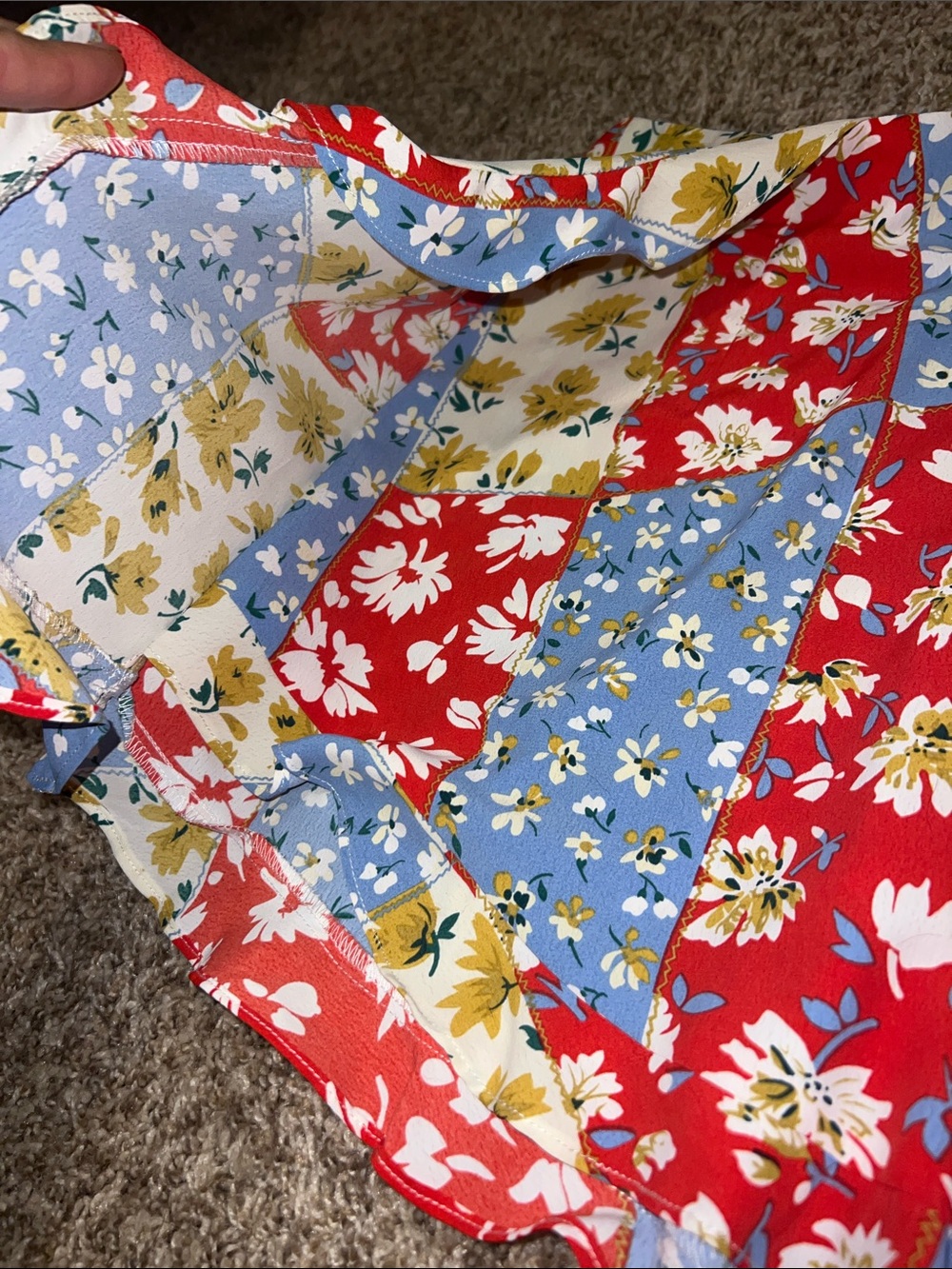 Love & Harmony Patchwork Ruffle Shorts with Feminine Hem! Red, Blue & Yellow - Picture 4 of 14